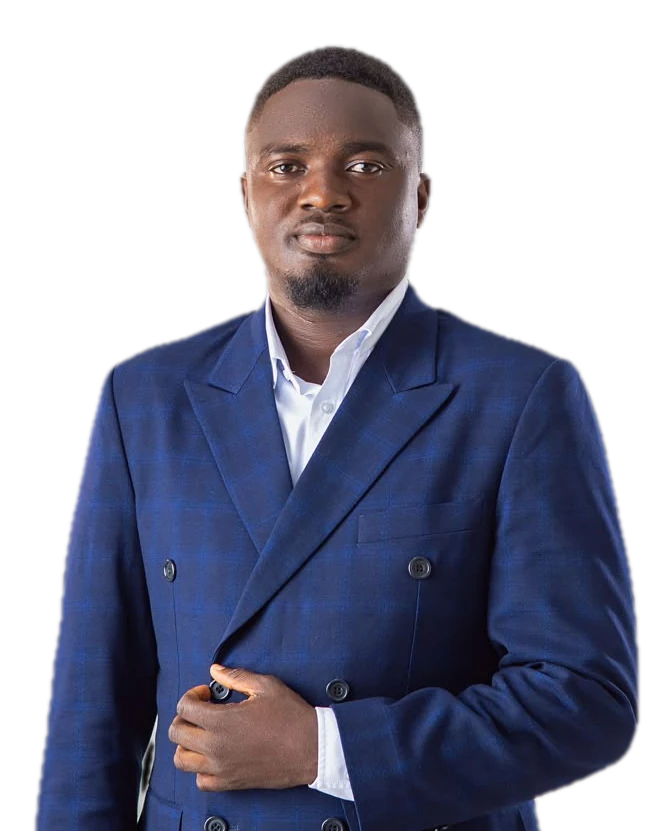 Victor Ablakwa, founder of AD SPORTS, in a blue suit